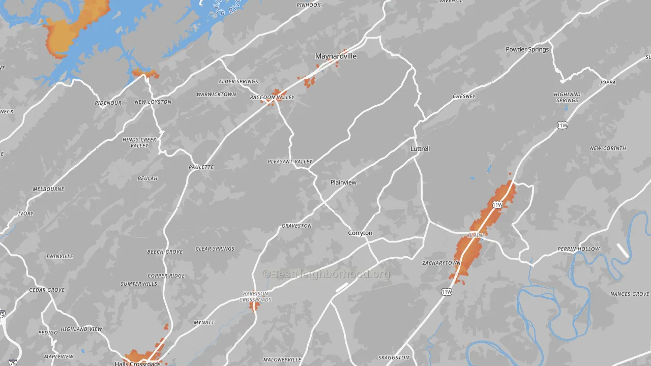 Bike Grade map of Luttrell, TN