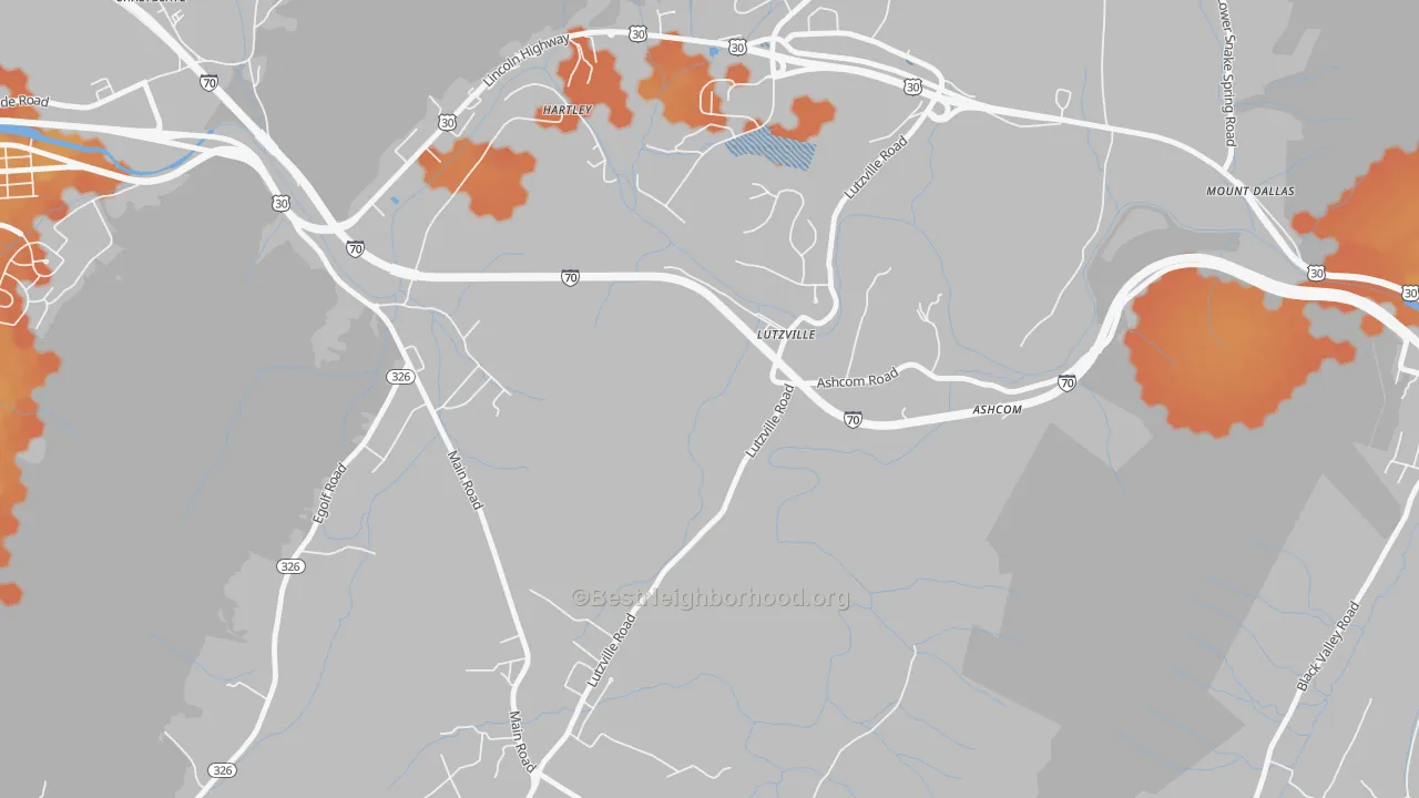 Bike Grade map of Lutzville, PA