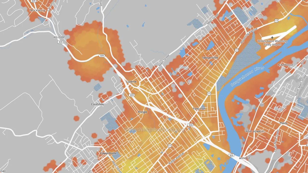 Bike Grade map of Luzerne, PA