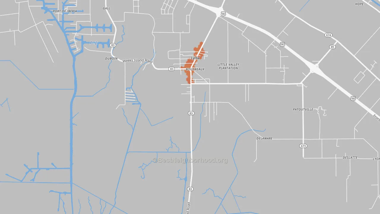 Bike Grade map of Lydia, LA