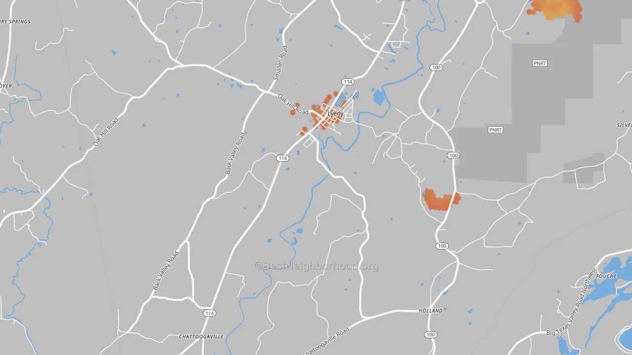 Bike Grade map of Lyerly, GA