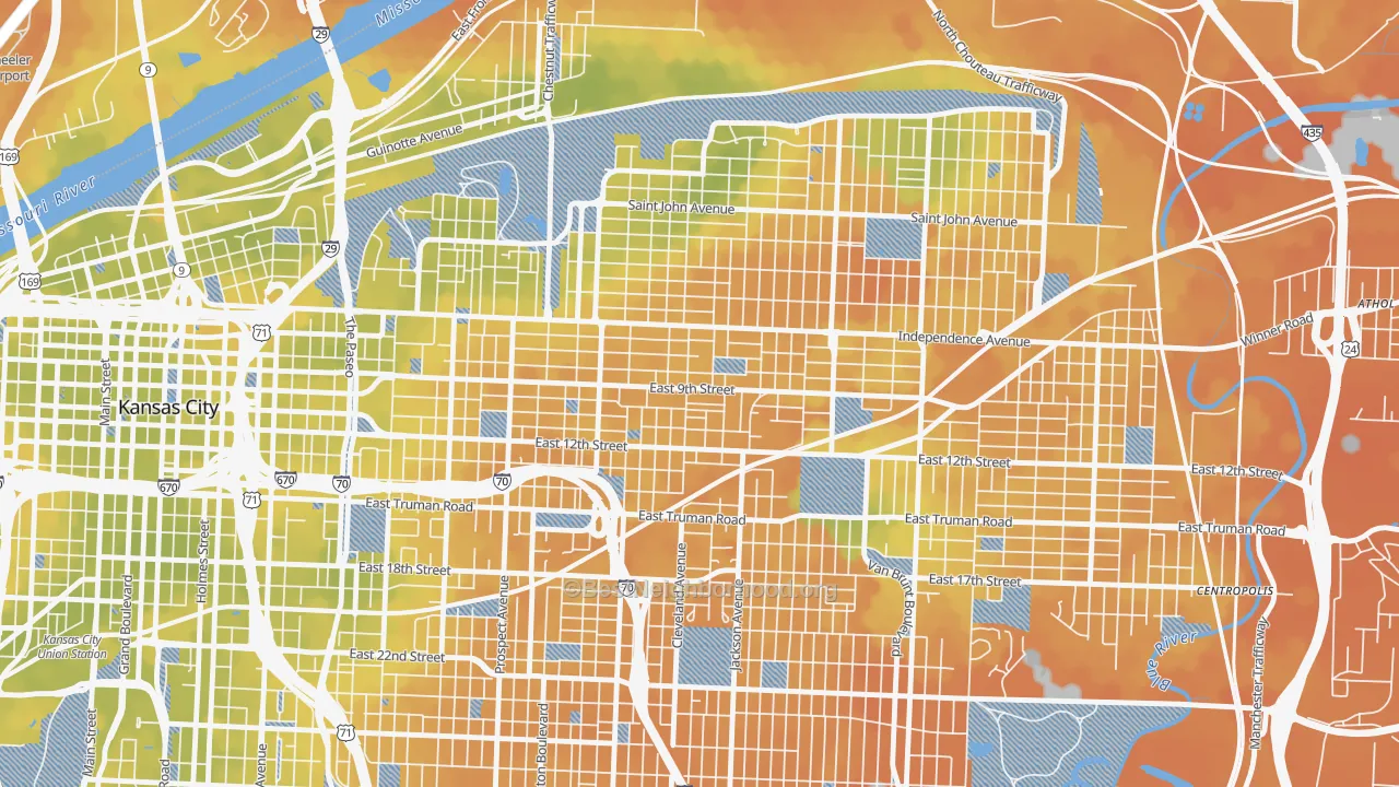 Bike Grade map of Lykins, Kansas City, MO