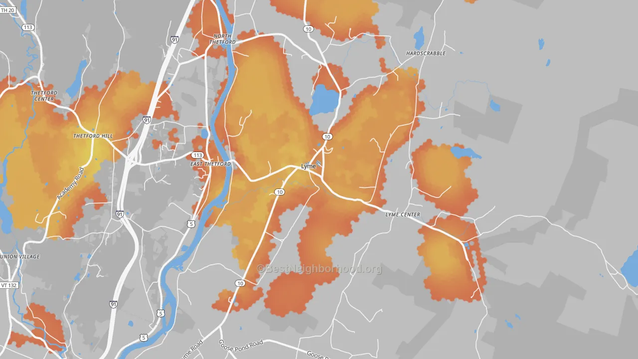 Bike Grade map of Lyme, NH