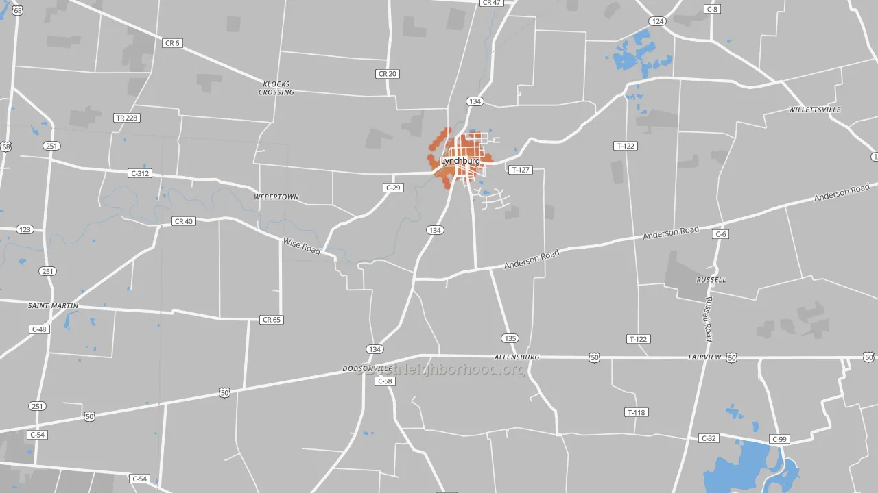 Bike Grade map of Lynchburg, OH