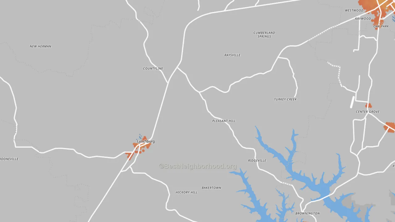 Bike Grade map of Lynchburg, TN