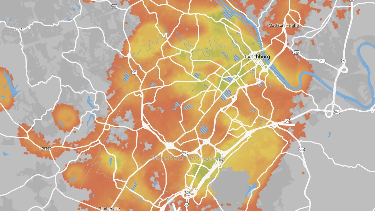 Bike Grade map of Lynchburg, VA
