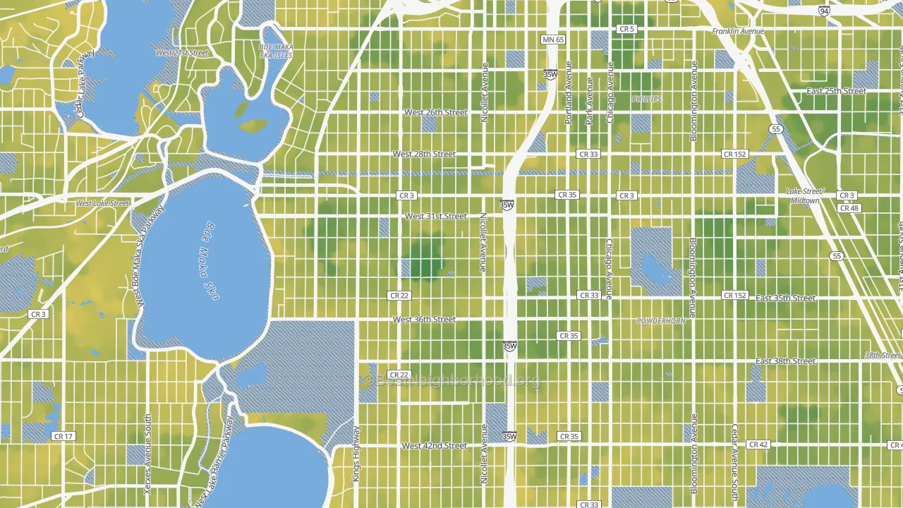 Bike Grade map of Lyndale, Minneapolis, MN