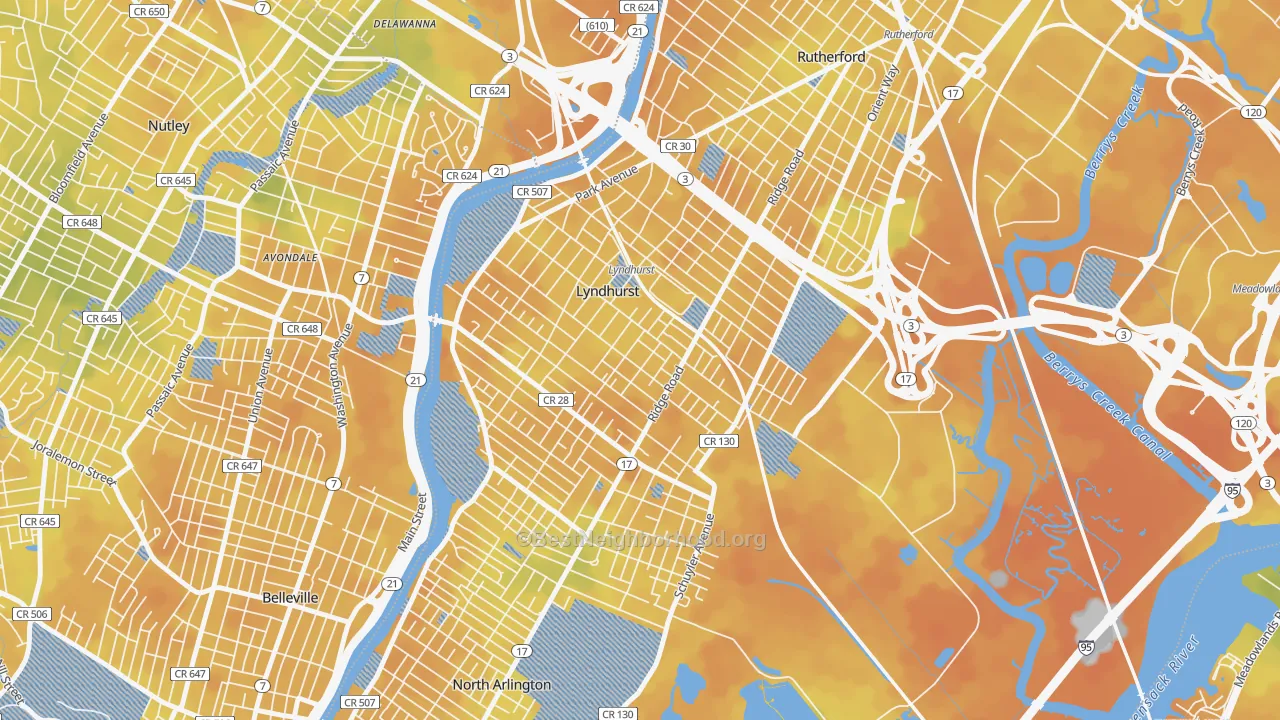 Bike Grade map of Lyndhurst, NJ