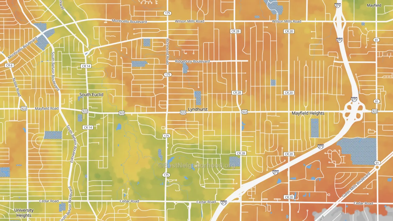 Bike Grade map of Lyndhurst, OH