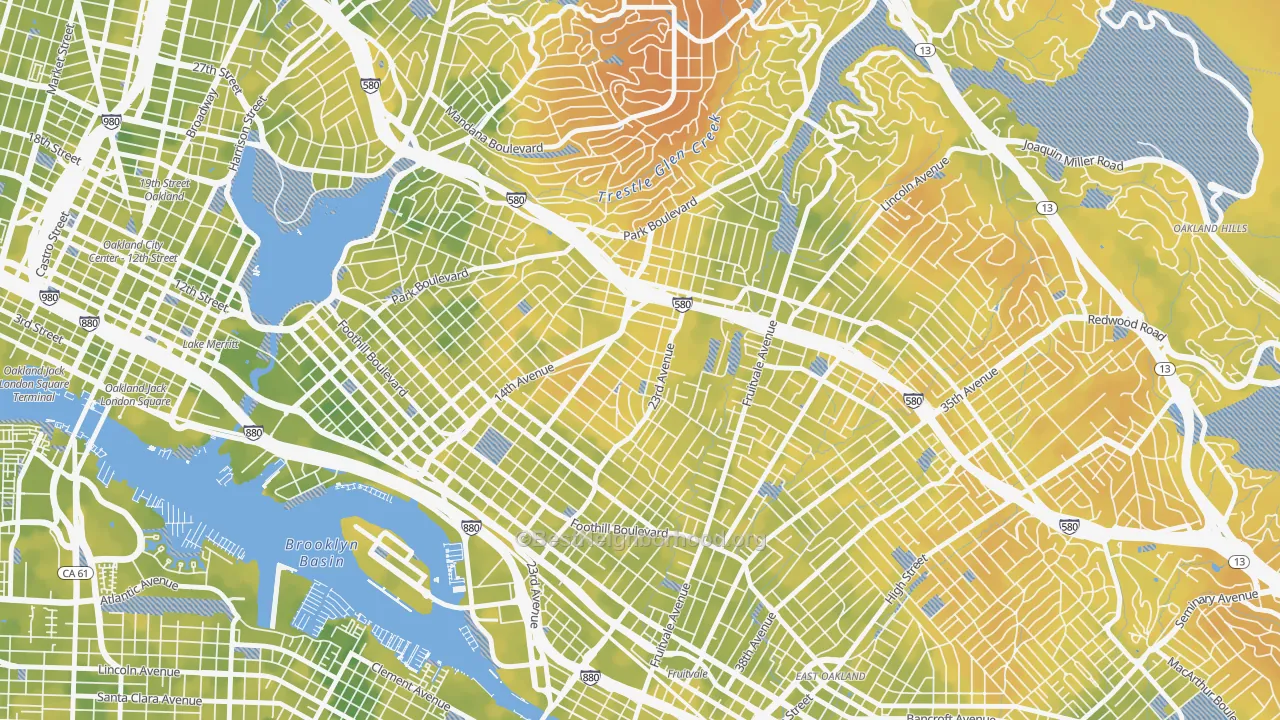 Bike Grade map of Lynn-Highland Park, Oakland, CA