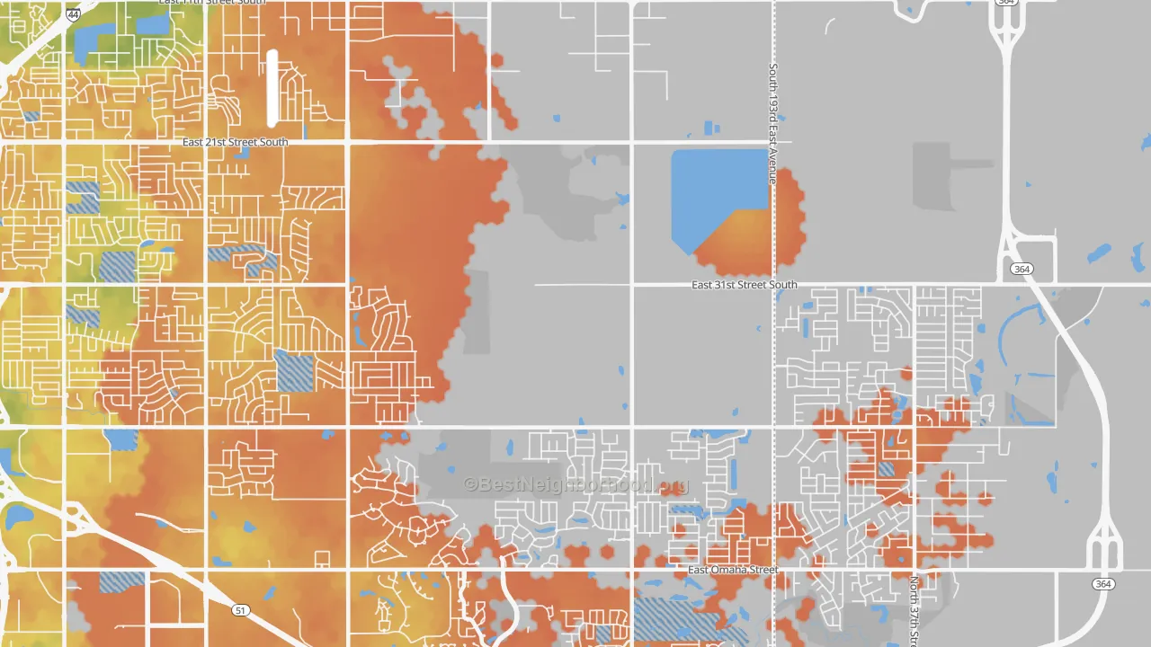 Bike Grade map of Lynn Lane, Tulsa, OK