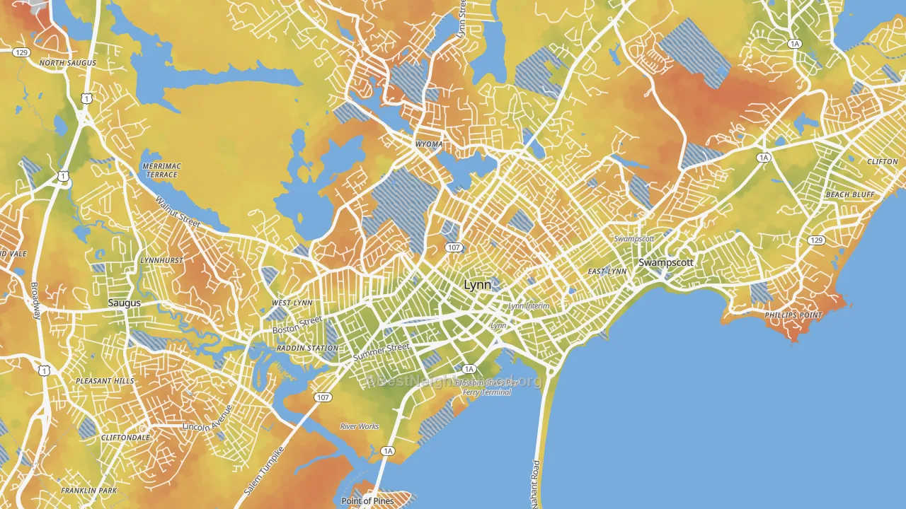 Bike Grade map of Lynn, MA