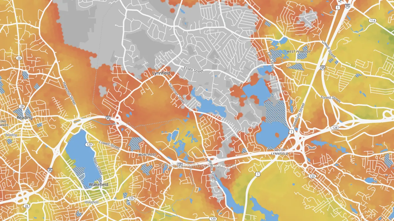 Bike Grade map of Lynnfield, MA