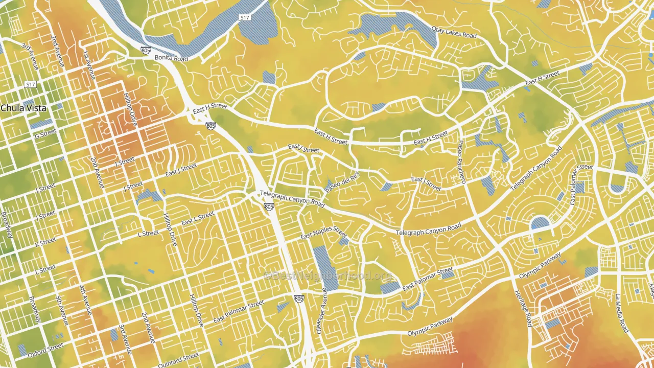 Bike Grade map of Lynwood Hills, Chula Vista, CA