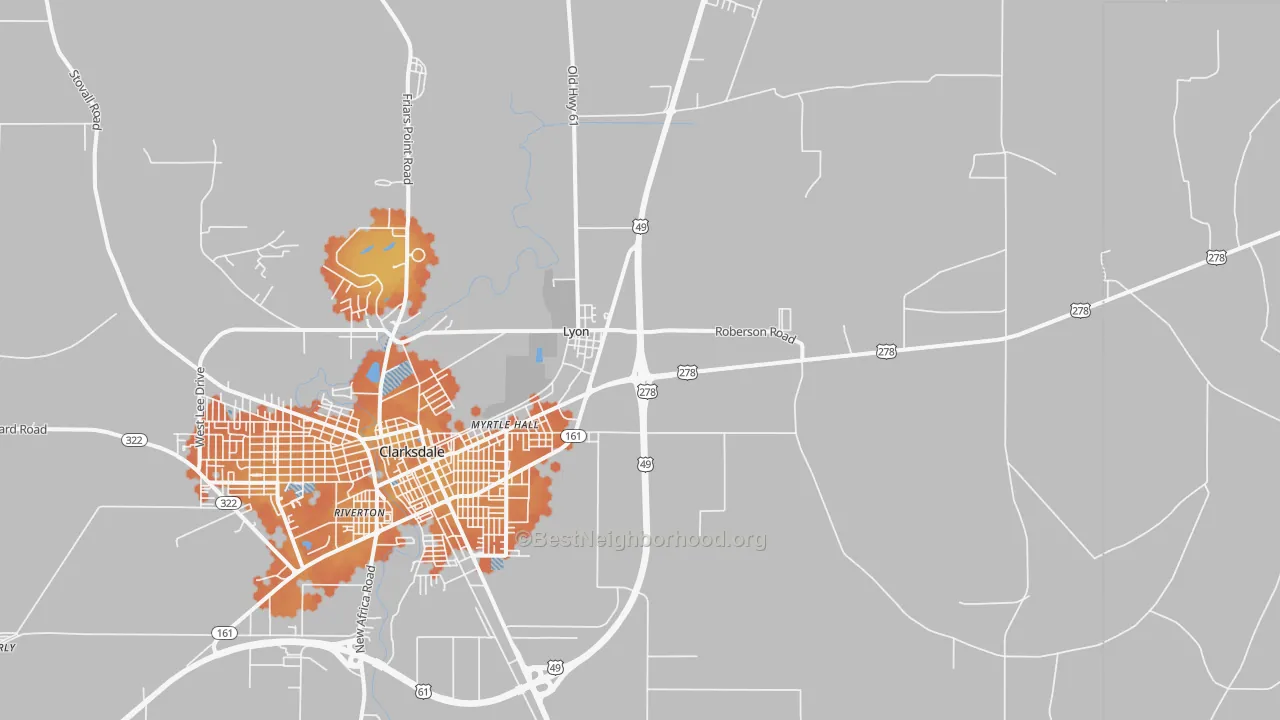 Bike Grade map of Lyon, MS