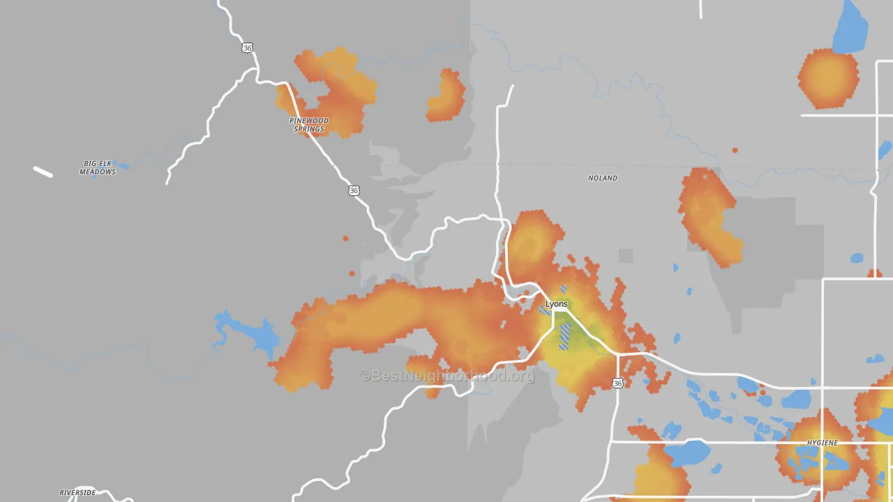 Bike Grade map of Lyons, CO