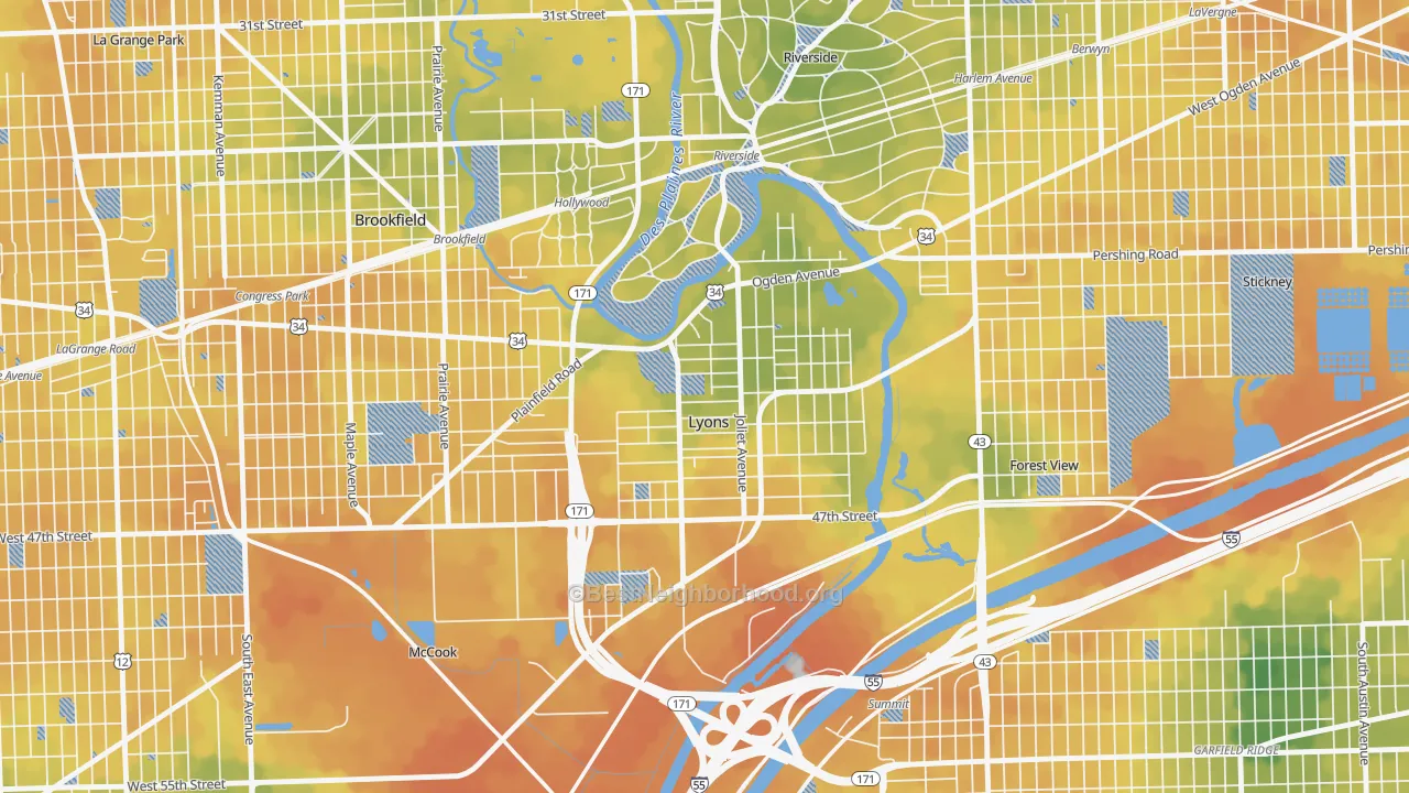 Bike Grade map of Lyons, IL