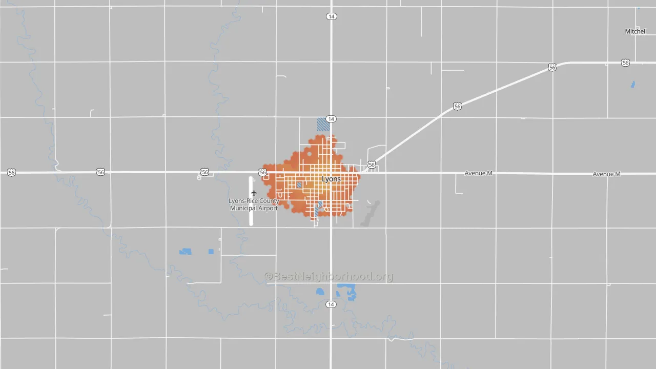 Bike Grade map of Lyons, KS