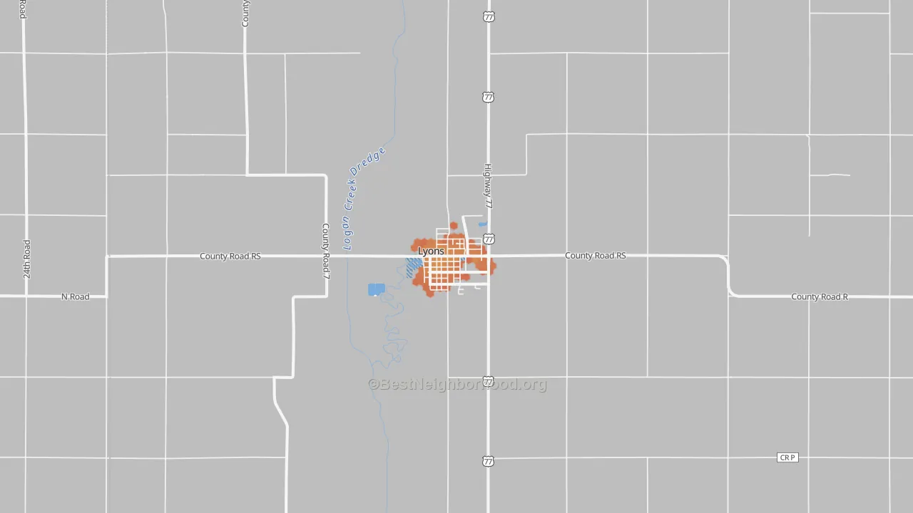 Bike Grade map of Lyons, NE