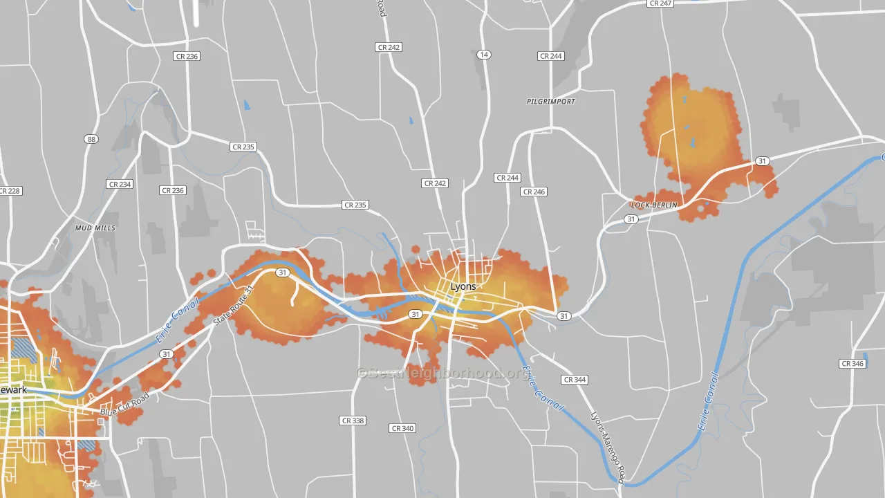 Bike Grade map of Lyons, NY