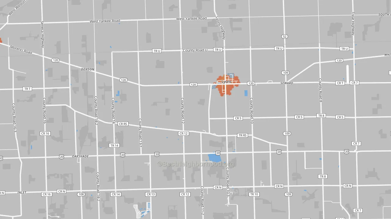 Bike Grade map of Lyons, OH