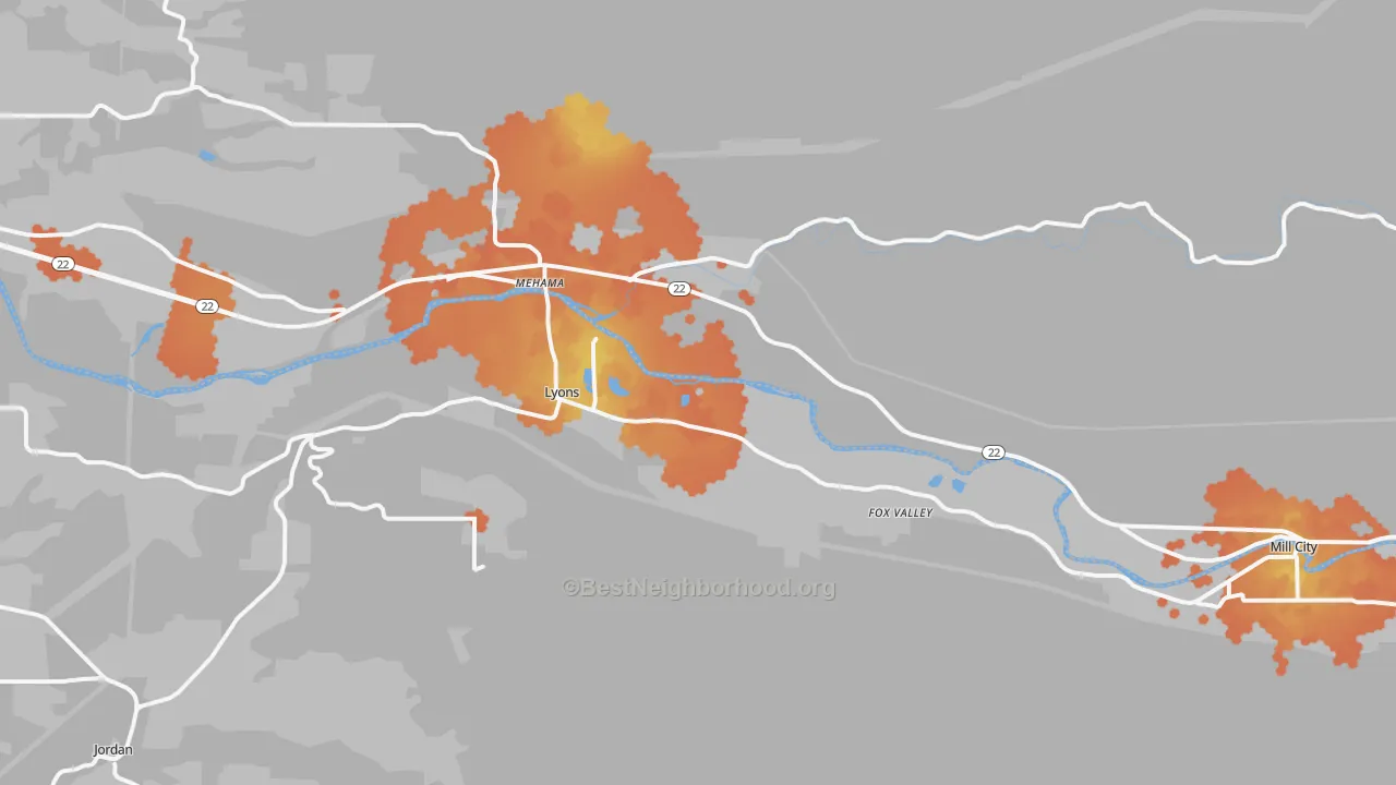 Bike Grade map of Lyons, OR