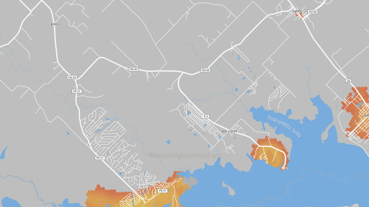 Bike Grade map of Lyons, TX