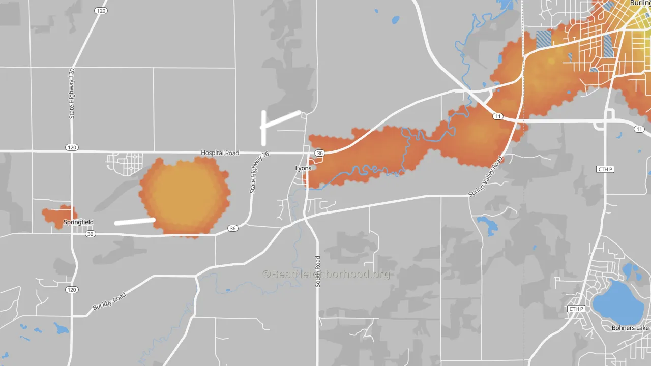 Bike Grade map of Lyons, WI