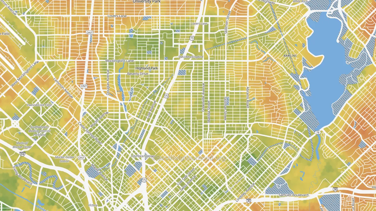Bike Grade map of M Streets, Dallas, TX