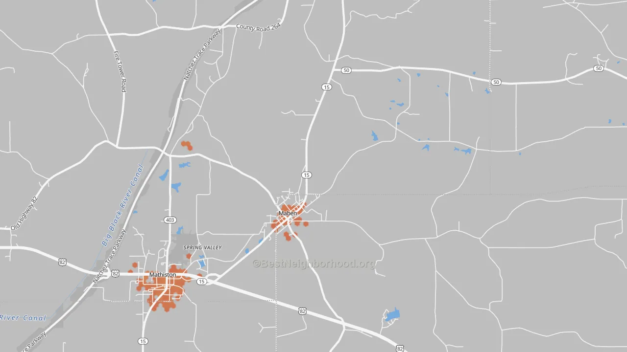Bike Grade map of Maben, MS