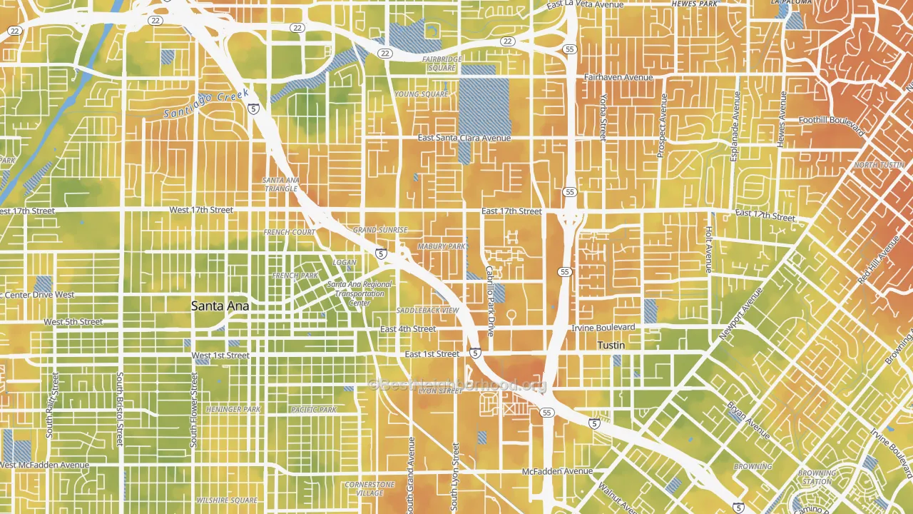 Bike Grade map of Mabury Park, Santa Ana, CA