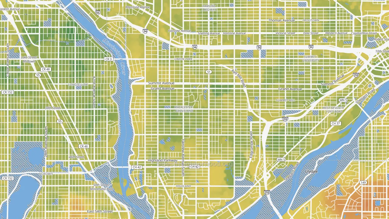 Bike Grade map of Macalester-Groveland, St. Paul, MN