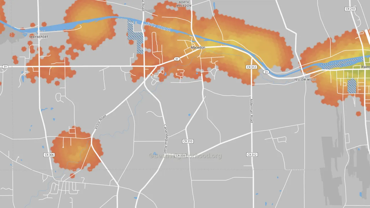 Bike Grade map of Macedon Center, NY