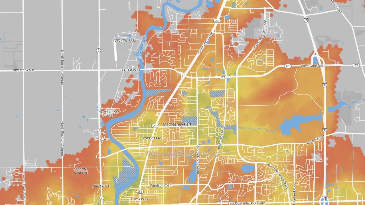 Bike Grade map of Machesney Park, IL
