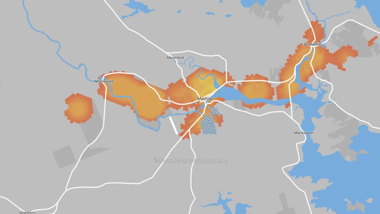 Bike Grade map of Machias, ME