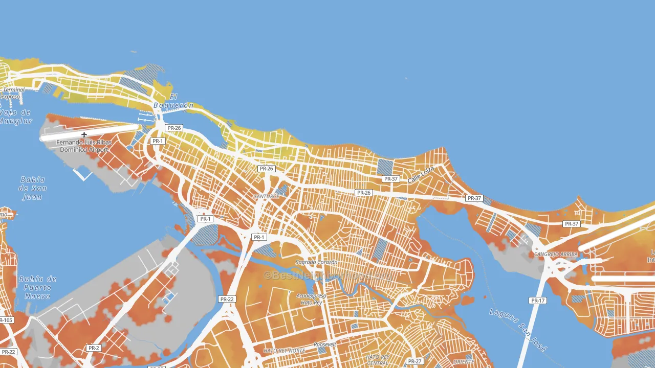 Bike Grade map of Machuchal, San Juan, PR