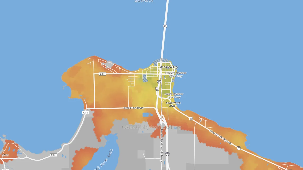 Bike Grade map of Mackinaw City, MI