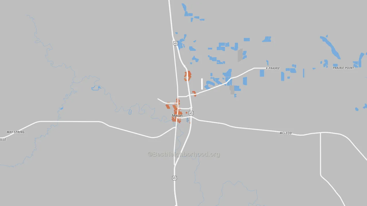 Bike Grade map of Macon, MS