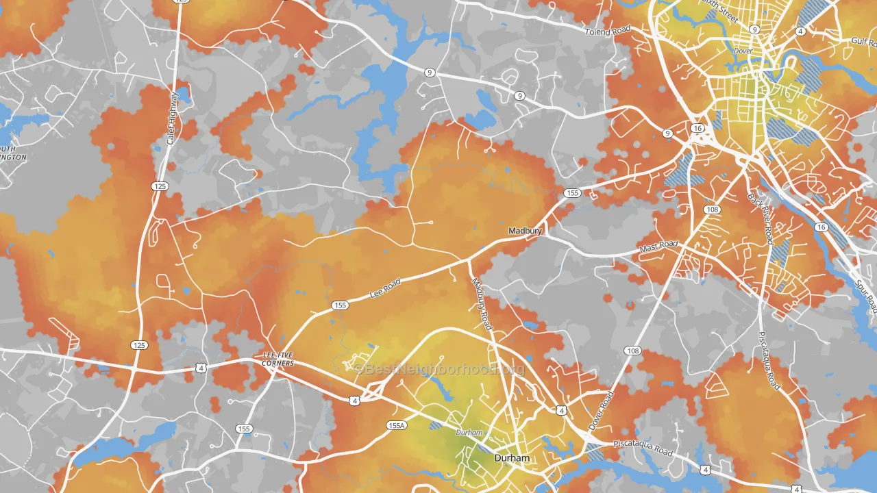 Bike Grade map of Madbury, NH