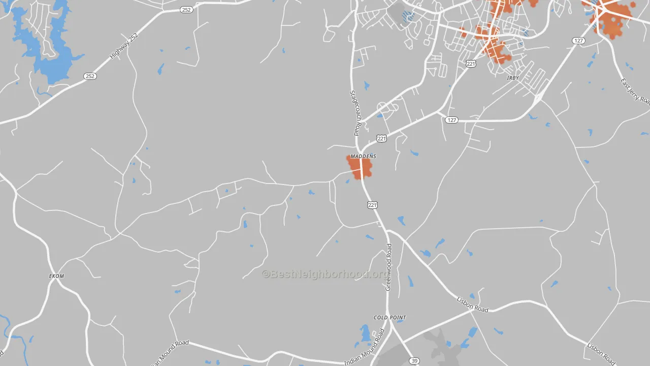 Bike Grade map of Maddens, SC