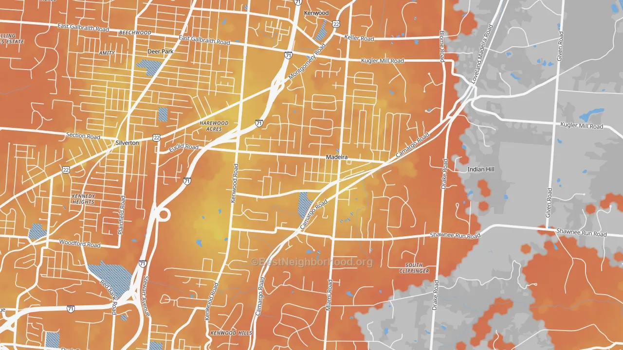 Bike Grade map of Madeira, OH