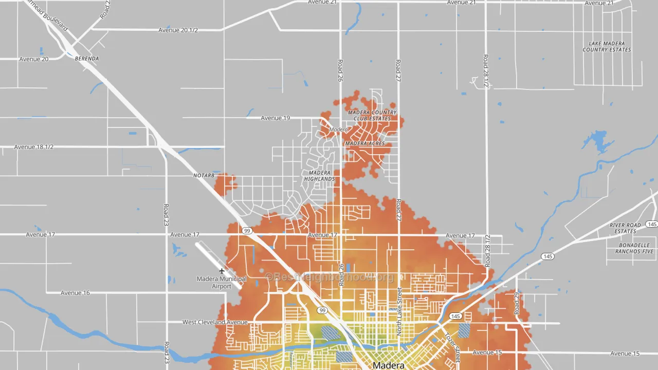 Bike Grade map of Madera Acres, CA