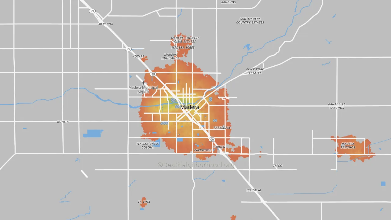 Bike Grade map of Madera, CA