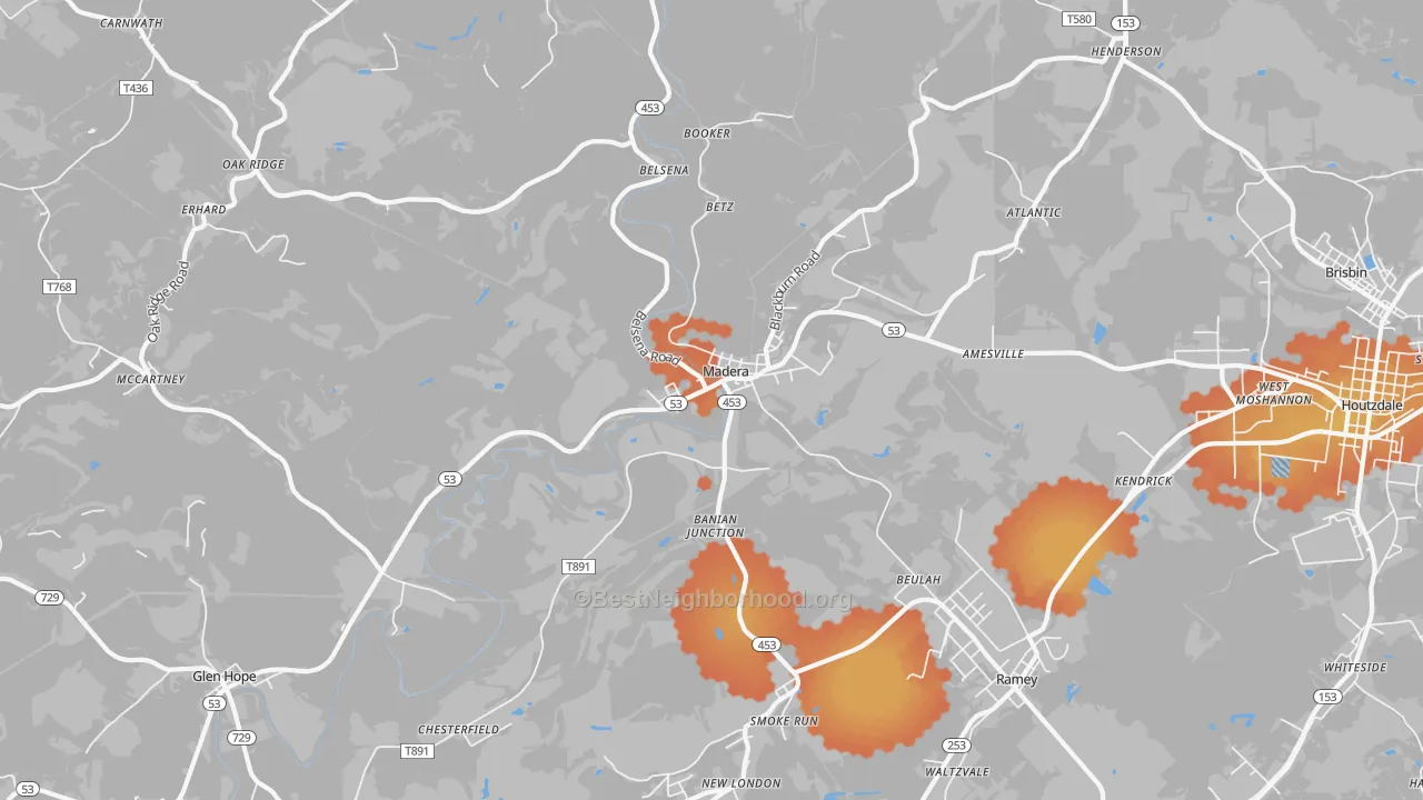Bike Grade map of Madera, PA