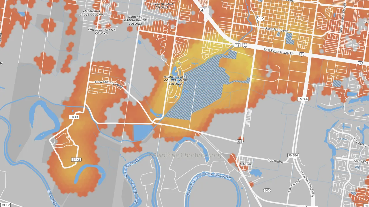 Bike Grade map of Madero, TX