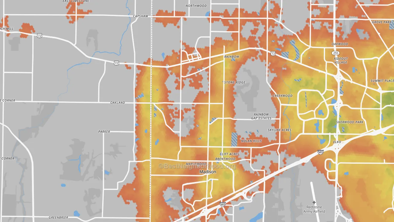 Bike Grade map of Madison, AL