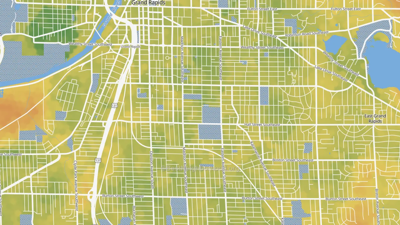 Bike Grade map of Madison Area, Grand Rapids, MI