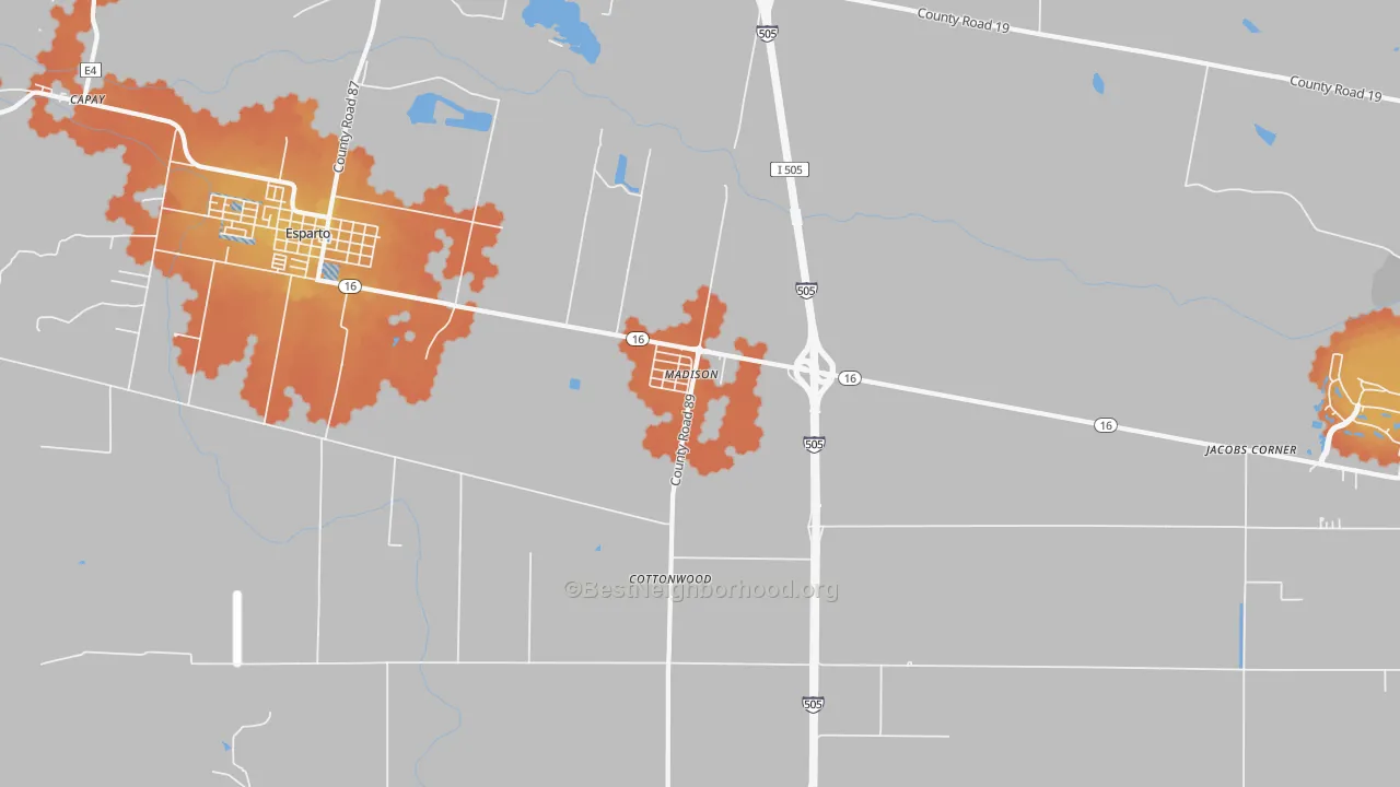 Bike Grade map of Madison, CA