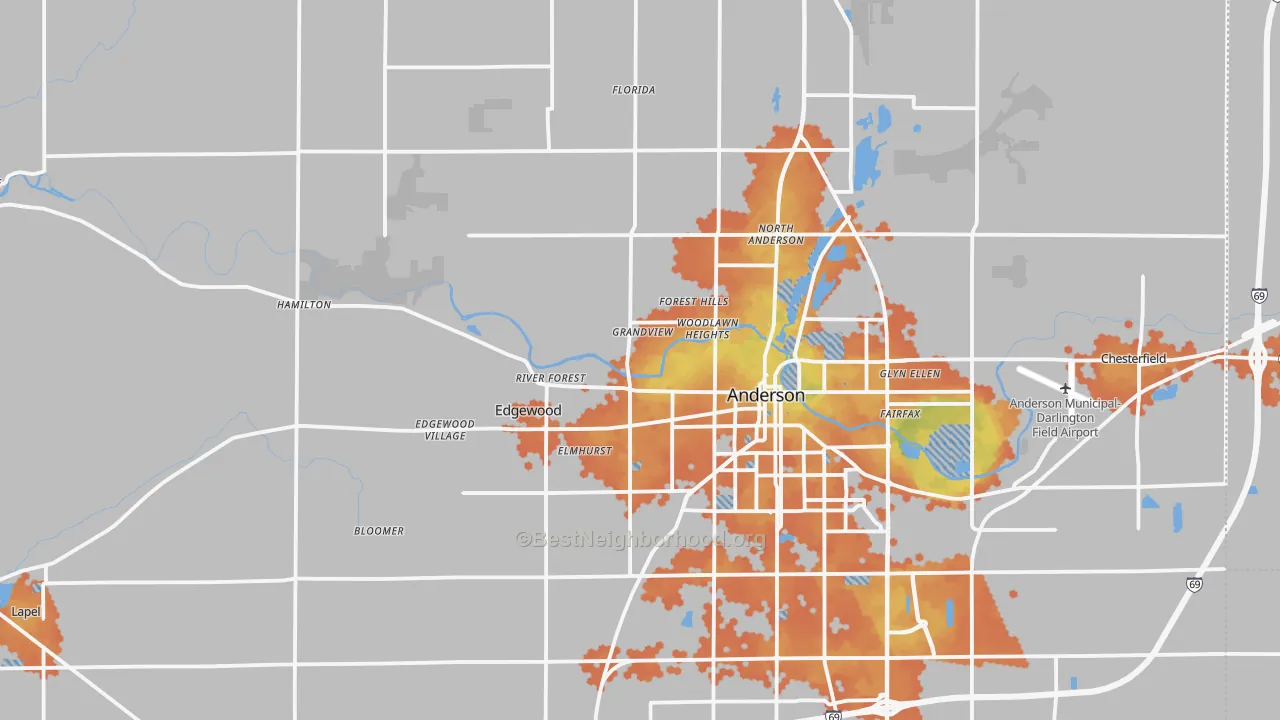Bike Grade map of Madison County, IN