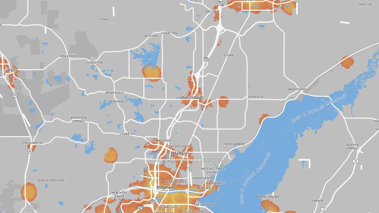 Bike Grade map of Madison County, MS